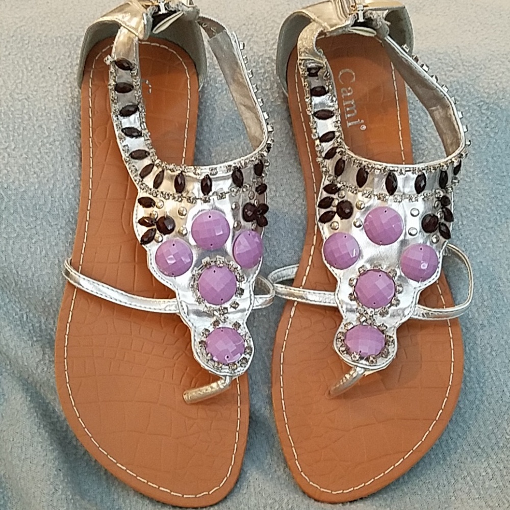 Beaded sandals.